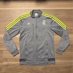Real Madrid Adidas Men's Gray warm up jacket with Neon Stripes